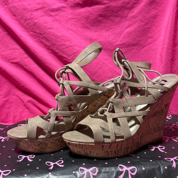 Guess Shoes - Guess Beige Strappy Wedge Sandals